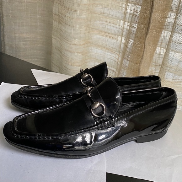 Gucci black leather Men loafers dress shoes 39 moccasin flats slip on horsebit main image 13